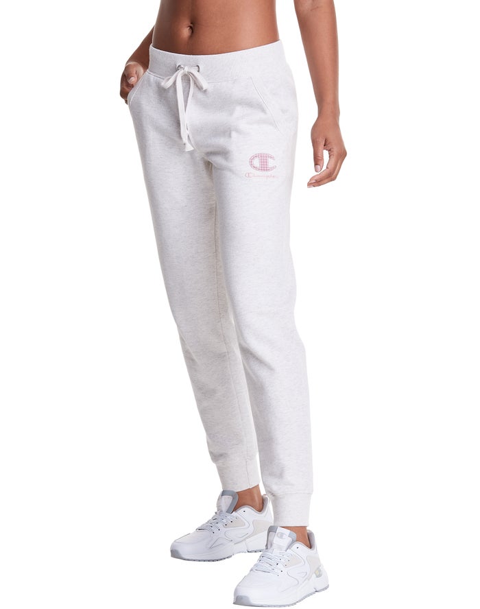 Champion Womens Joggers NZ - Powerblend Fleece Velvet Houndstooth Embroidered C Logo White ( 6594-FM